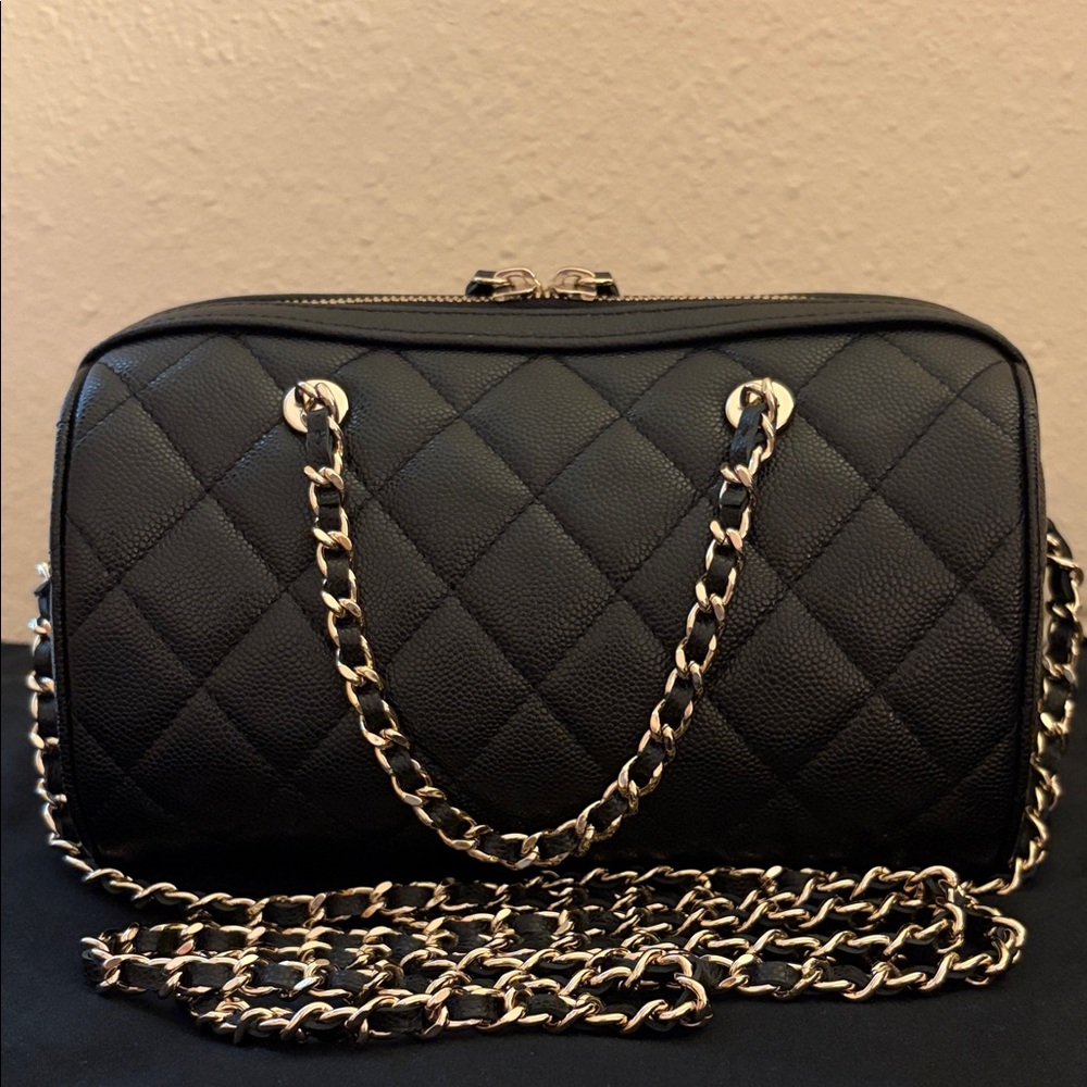 USED Black Crossbody Bag with Light Gold Hardware - Picture 2 of 7